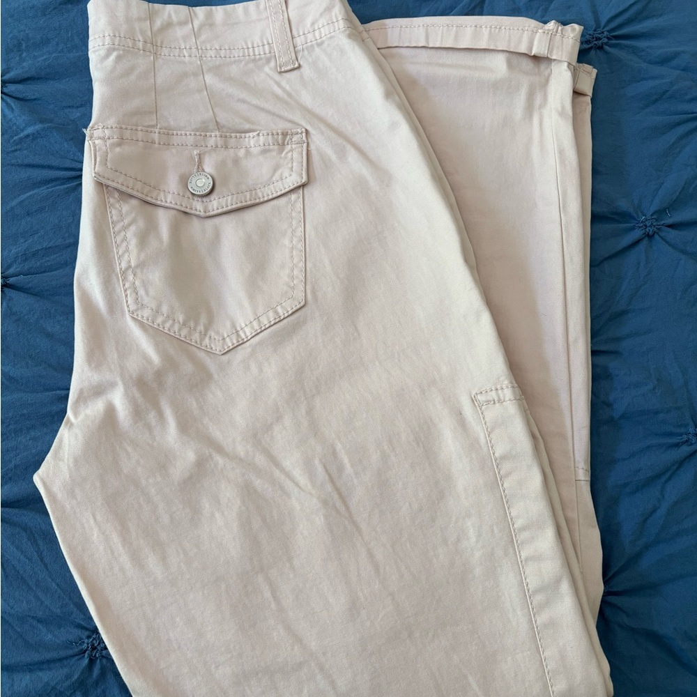 White House Black Market Women's Cream Zip Utility Slim pants